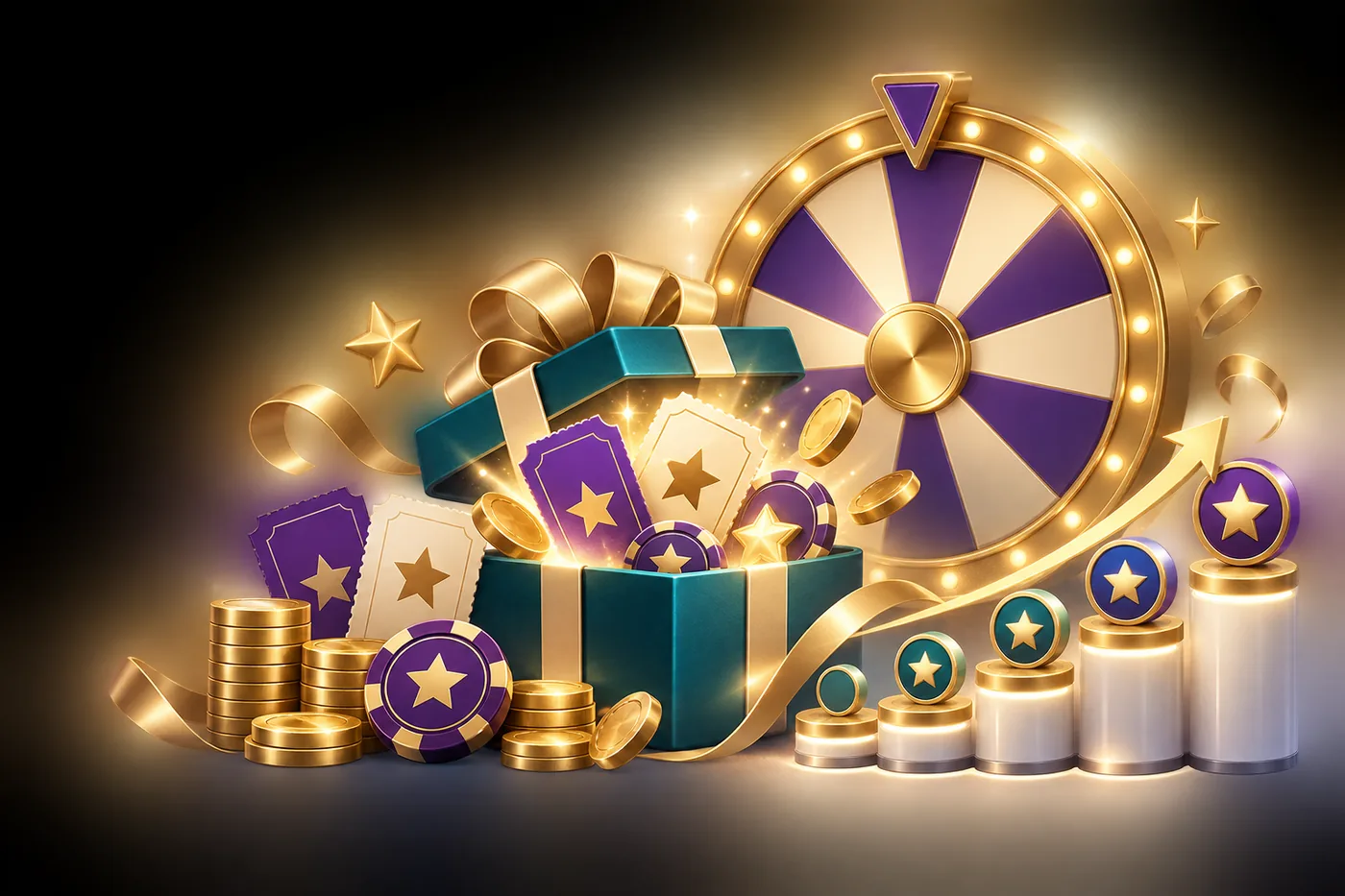 OJO Casino rewards and loyalty programme with reward wheel, prizes and level progression